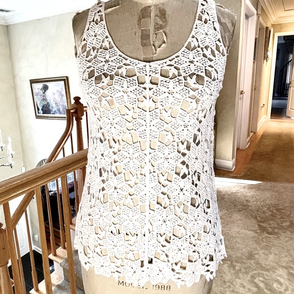 Zara Trafaluc Hand Crochet Lace Tank |Scalloped Hem |Unlined |White Cotton |Sz S - Picture 5 of 13